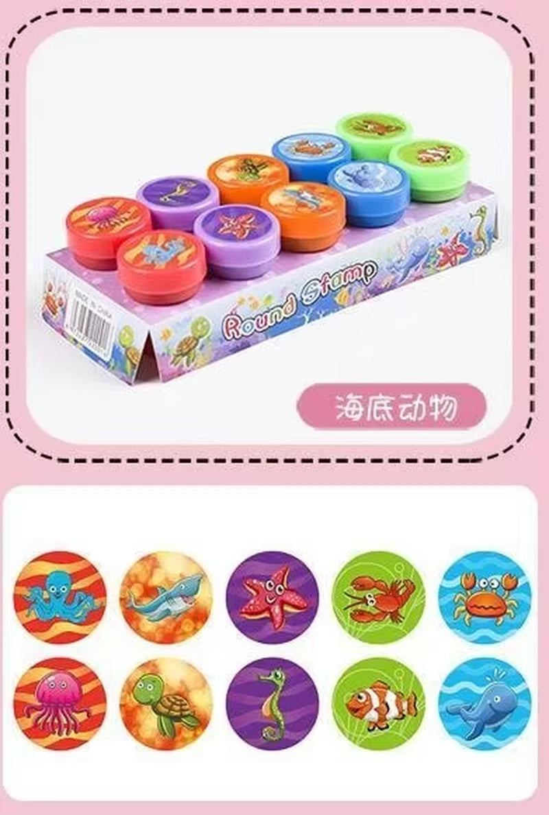 10Pcs Kids Self-Inking Stamps Set DIY Smiley Scrapbook Painting Toy Decor