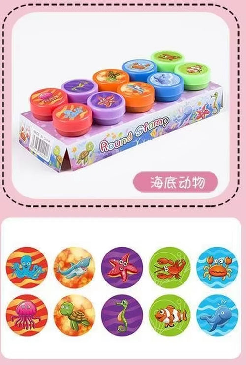 10Pcs Kids Self-Inking Stamps Set DIY Smiley Scrapbook Painting Toy Decor