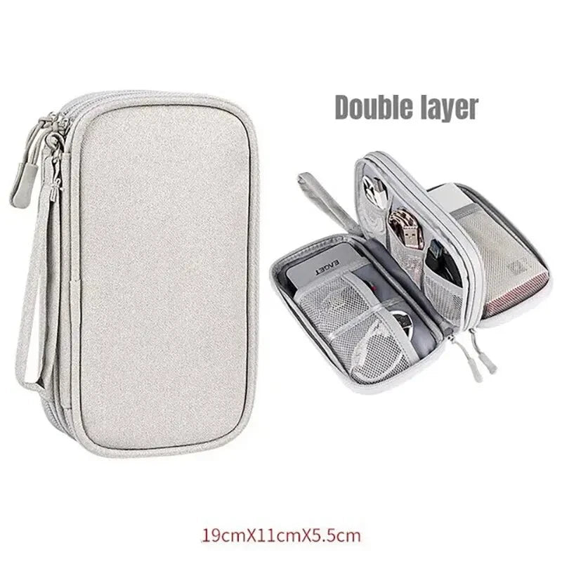 Travel Electronics Cable Organizer Case Waterproof Double Layer Storage Bag
