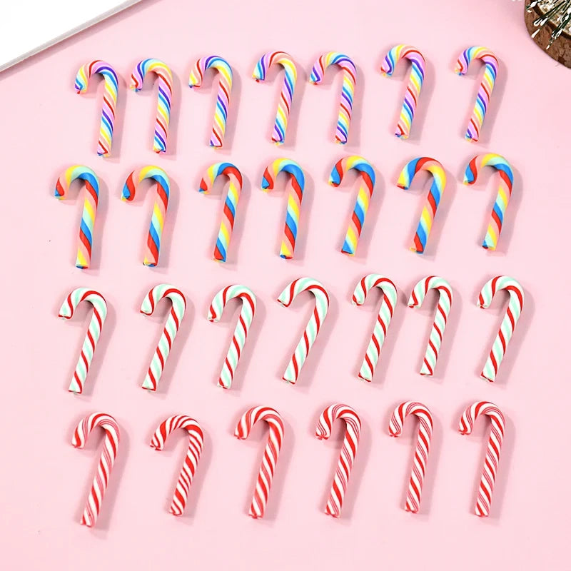 10/30/50Pcs Mini Candy Cane Christmas Decorations Red White Resin Xmas Craft