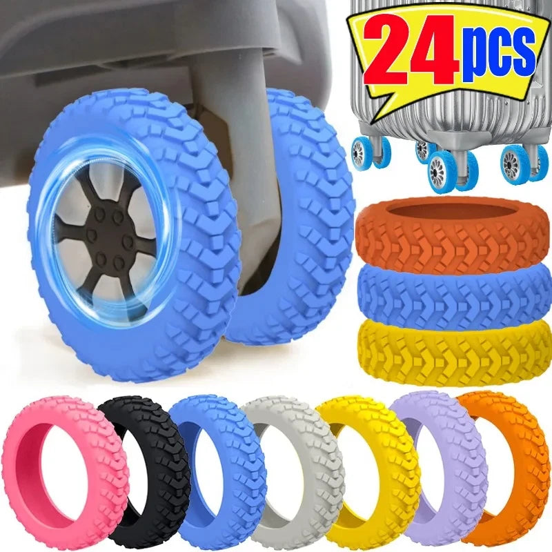 1 - 24Pcs Silicone Luggage Wheel Protectors Travel Noise Cover Case Accessories