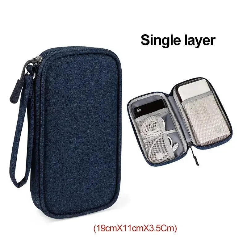 Travel Electronics Cable Organizer Case Waterproof Double Layer Storage Bag
